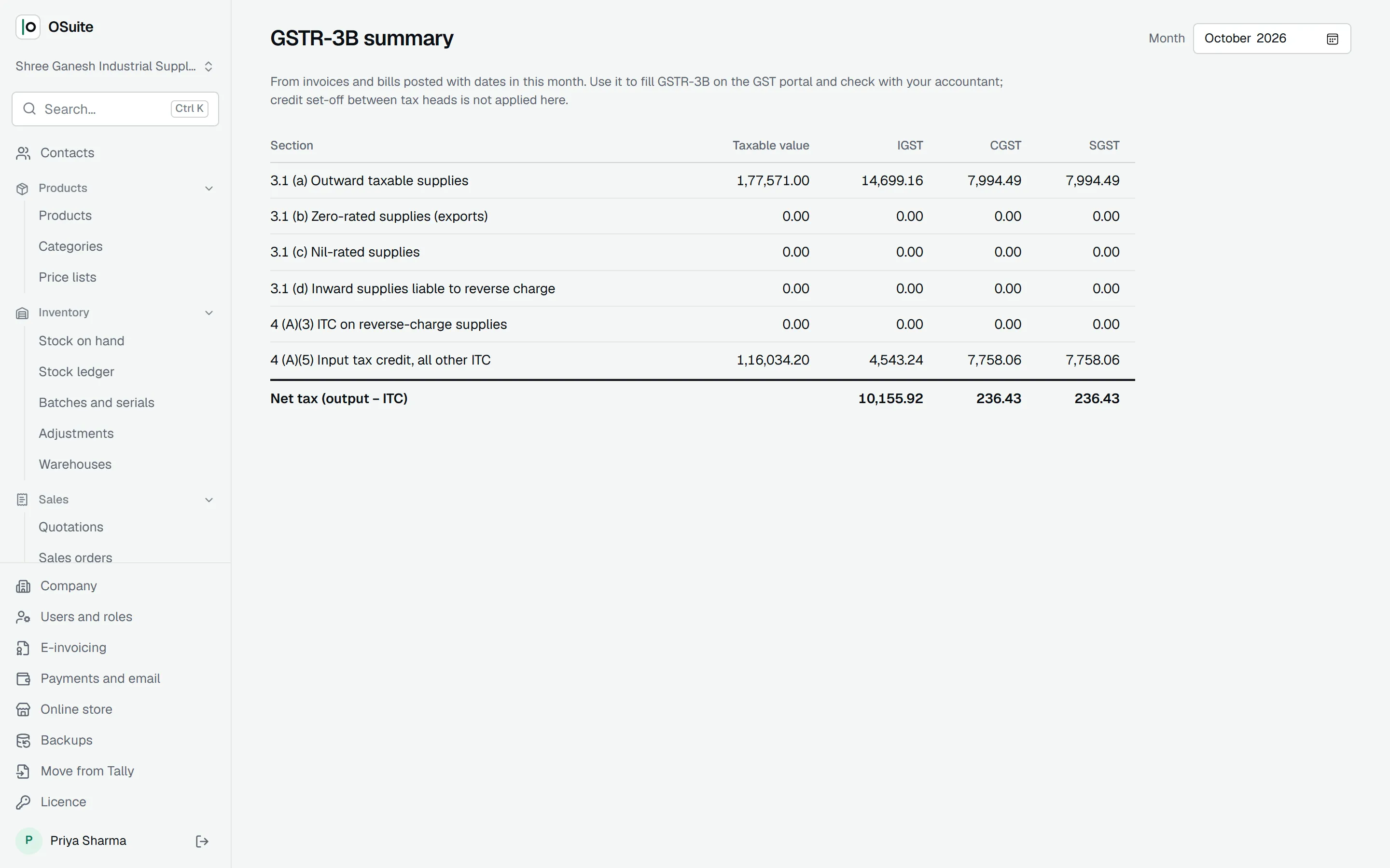 GSTR-3B summary